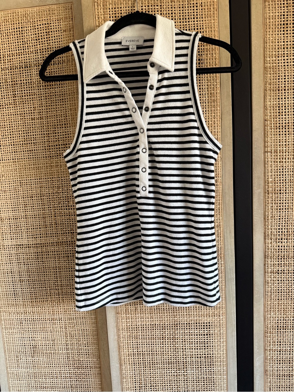 Evereve Black & White Striped Sleeveless Polo Tank Top